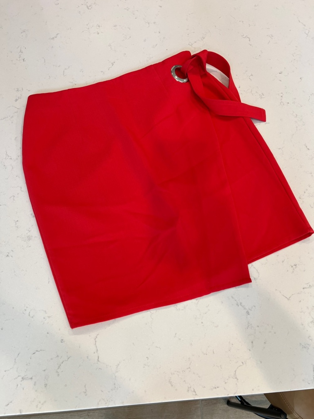 Glamorous Red Wrap Mini Skirt with Ring Tie